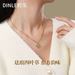 2025本命年ペンダントエナメル四葉草ネックレス女性秋冬高級感軽豪華小衆鎖骨鎖セーターチェーン
