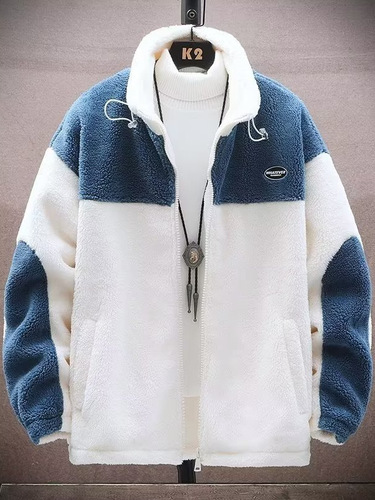 Lambskin Fleece Jacket Men's Winter Coat Cotton Padded Coat Men's Fleece-lined Cotton Padded Jacket Trendy Boys Loose Fit