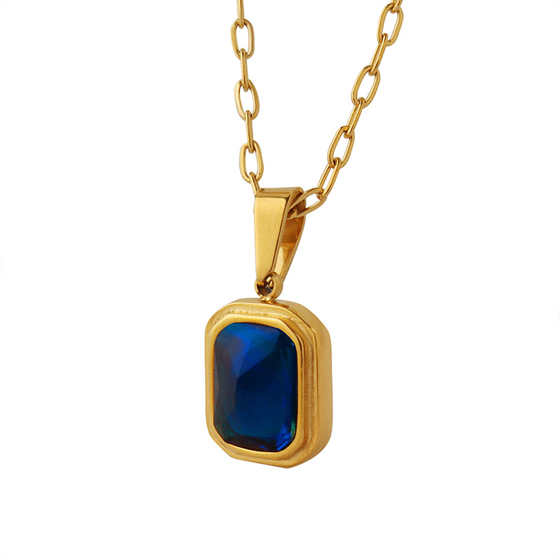 Europa y América titanio acero plateado 18K oro real Luz de lujo con incrustaciones cristal azul colgante collar hecho a mano cadena la clavícula joyería para las mujeres