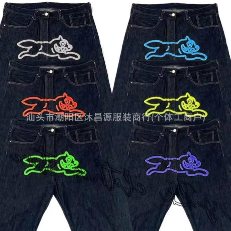 Men's Harajuku Loose Graphic Print Hip Hop Dog Y2K Jeans Denim Pants New Harajuku Punk Rock Trousers