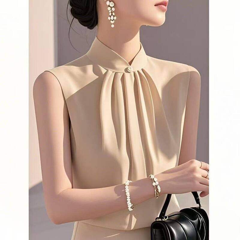 French-Style Unique High-End Sleeveless Chiffon Shirt for Women, New Summer Trendy Youthful Top, Slim-Fit Vest for Work French-Style Unique High-End Sleeveless Chiffon Shirt for Women, New Summer Trendy Youthful Top, Slim-Fit Vest for Work