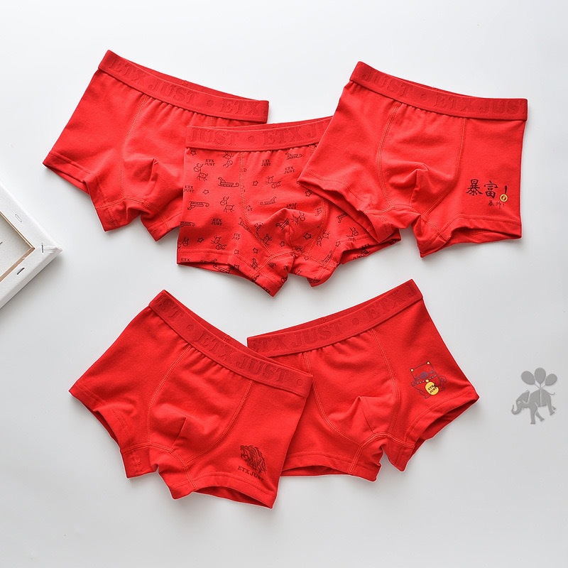 ETX ropa interior para niños 5-pack pantalones cortos de algodón año de nacimiento de la niña boxeadores rojos Año Nuevo cabeza de la ropa interior de los niños