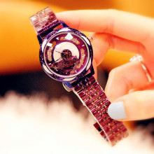 微商货源新款2019时尚表时来运转手表女士镶钻石英防水钢带潮腕表