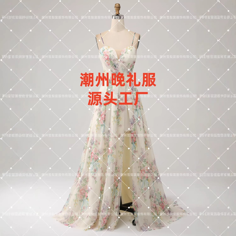 2026 New Model Foreign Trade Independent Site Cross-Border Evening Dress, Strap-Style Ball Gown, Long Party Host Ball Gown