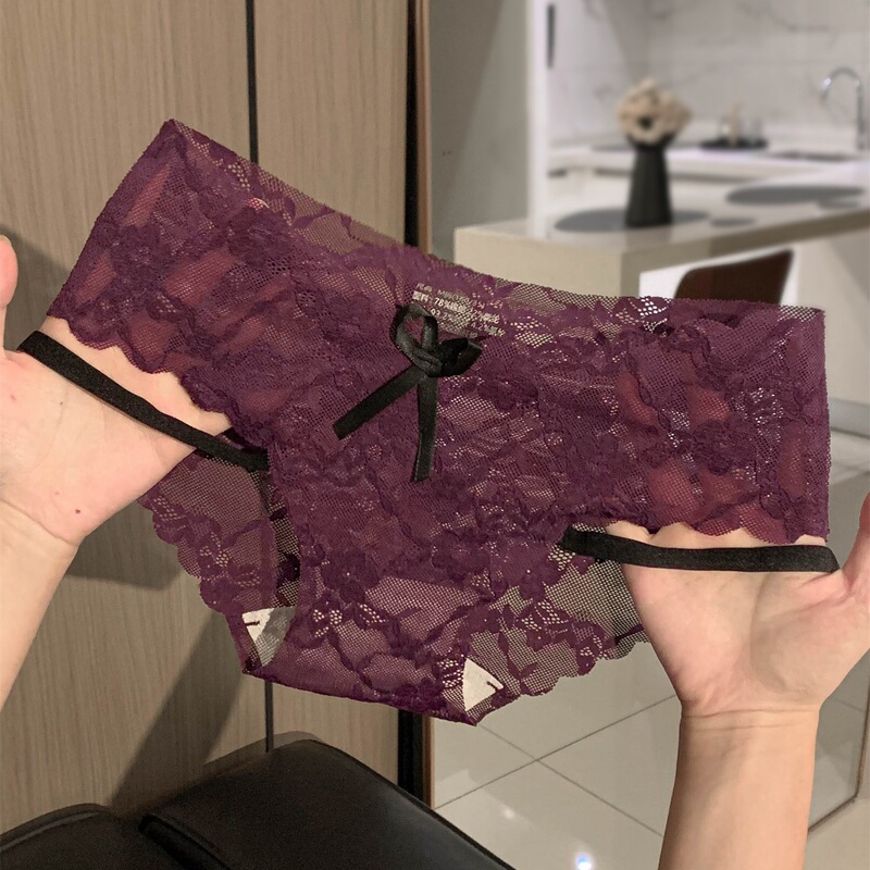 Purple Temptation Pure Desire Lace Seamless Sexy Women's Underwear Women's Hot Mid-Waist Transparent Girls' Briefs Wholesale