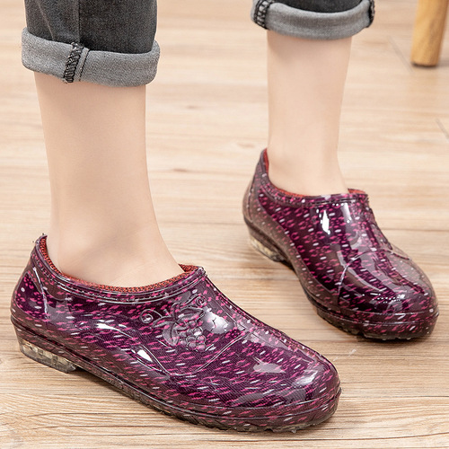 Low-top fashion style waterproof shoes rain boots for women summer kitchen work rubber shoes water-proof slip-resistant short booties 