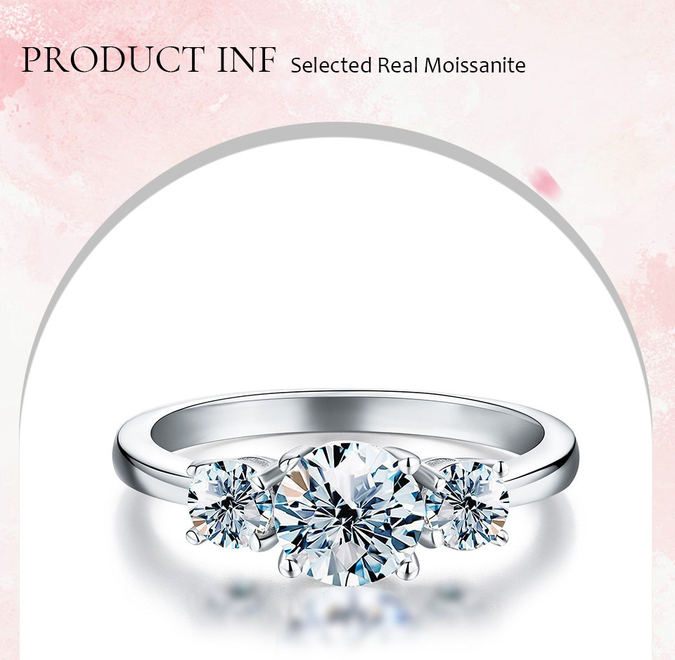 25g Weight Moissanite Inlay Material 925 Sterling Silver Moissanite Round Rings