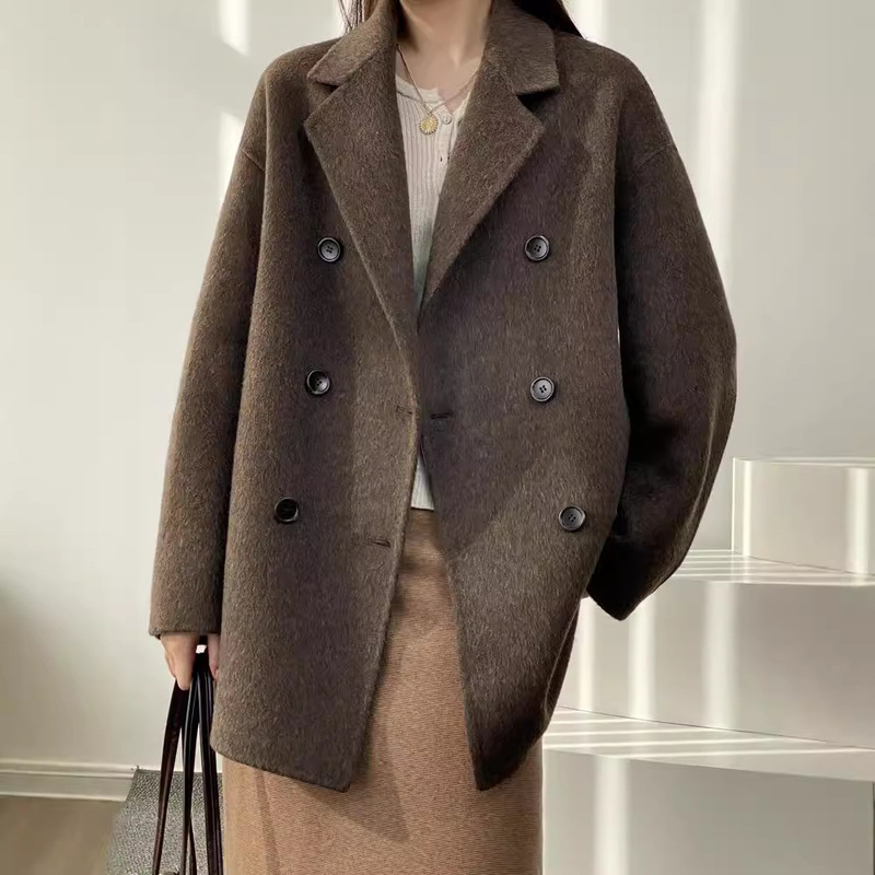 Dongdaemun Korean-Style Double-Sided Wool Coat for Petite Women, 2026 New Autumn Loose Woolen Coat
