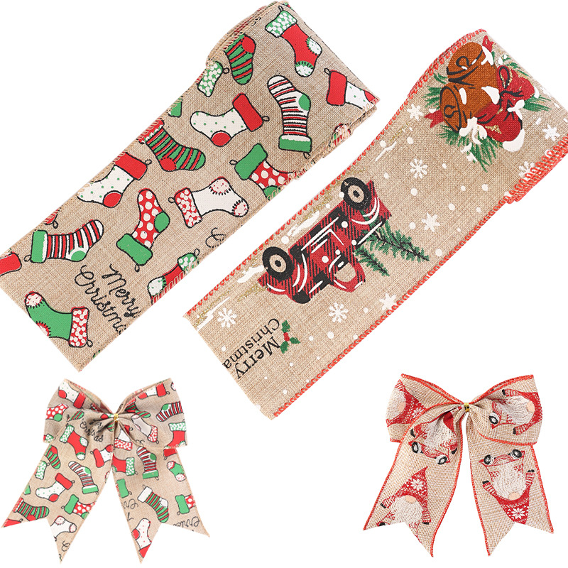 (2개) 뜨거운 국경 새로운 크리스마스 스타킹 자동차 리본 장식 활 액세서리 눈송이 크리스마스 리본