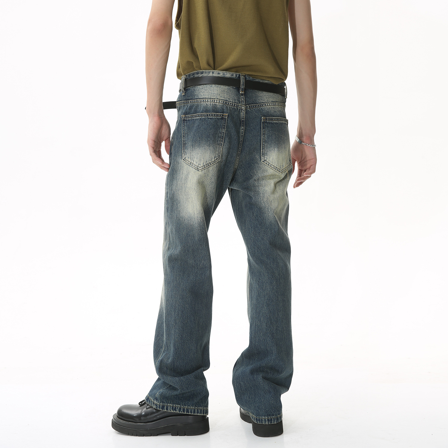 Mtlclothes ropa de Hombre | 2023 cuatro estaciones nueva recta suelta Hong Kong estilo retro apenado costura jeans