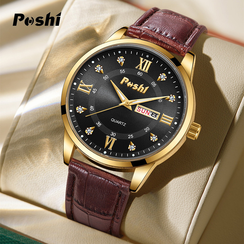 Comercio exterior transfronterizo hombres negocios reloj de cuarzo POSHI marca moda luminosa impermeable doble calendario reloj de mujer