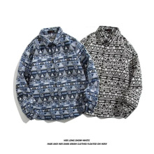 古着巴洛克长袖衬衫男款外套春秋季潮牌复古新中式宽松翻领衬衣男