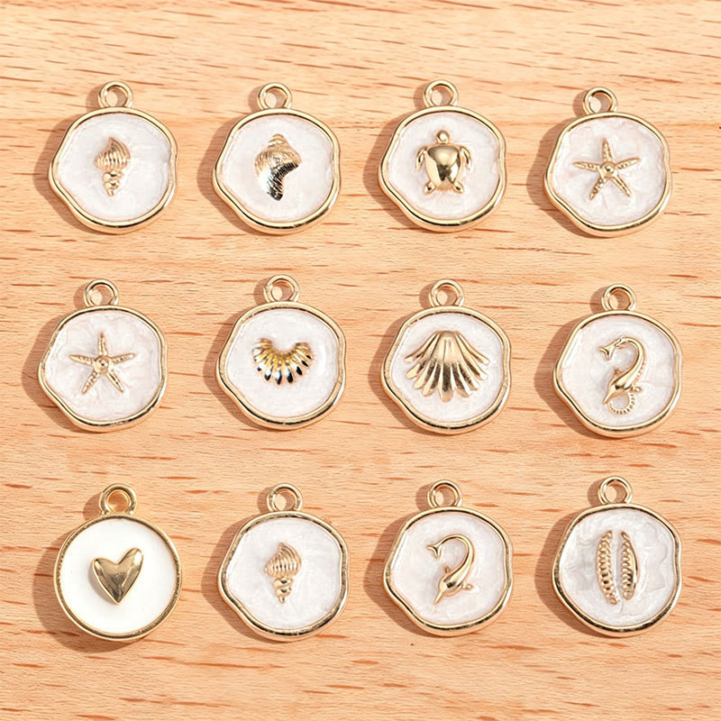 Oil-Drip Alloy White Marine Animal Conch Shell Pendant DIY Keychain Bracelet Earring Charm W632
