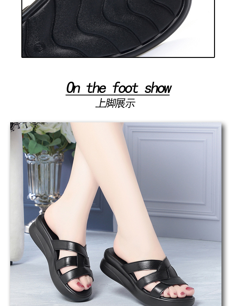 Dép sandal nữ quai chữ V đế bệt da bò mềm mại, size lớn 35-43 — Đen【Da bò lớp đầu】 chi tiết 7
