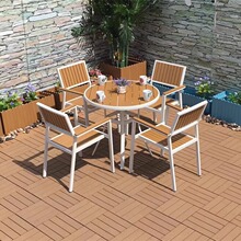 庭院休闲露天桌椅户外防水防腐木三件套组合室外茶桌简约黑色圆桌