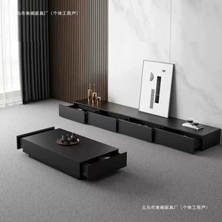 北欧极简黑色电视柜茶几组合现代轻奢小户型落地款茶台客厅收纳柜