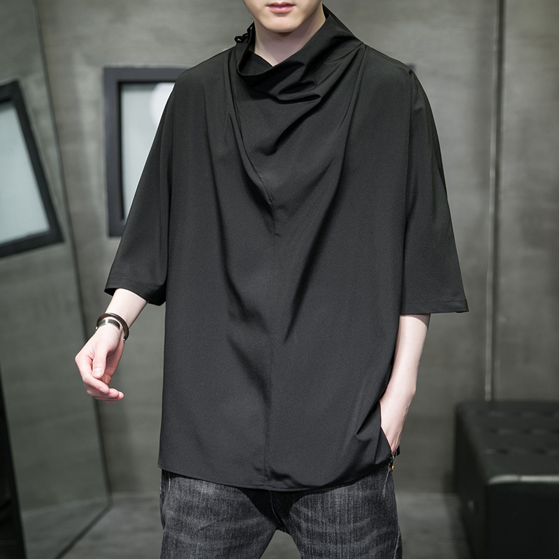 2023 New Summer Chinese Style Diablo Yamamoto Style Ice Silk Niche Design High Pile Collar Seven-point Short-sleeved T-shirt 2023 New Summer Chinese Style Diablo Yamamoto Style Ice Silk Niche Design High Pile Collar Seven-point Short-sleeved T-shirt
