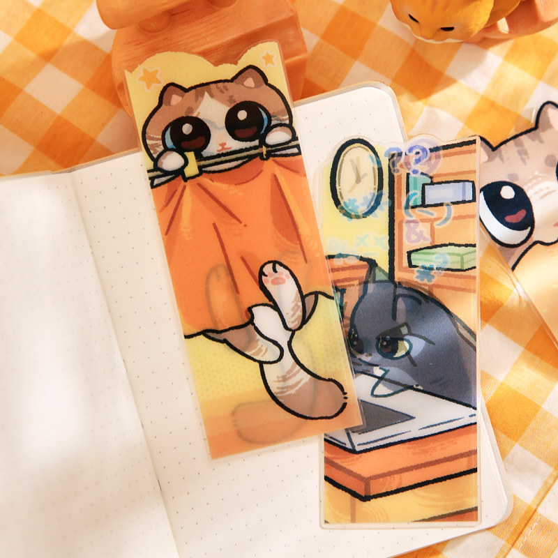 Youyou Brin marcador de rejilla Meow Meow Catch Light Series Ilustración de mascota linda original Estudiante leyendo marcador de PVC
