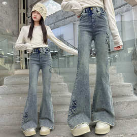 女童春秋喇叭裤2025新款洋气牛仔裤中大童秋季宽松长裤儿童休闲裤