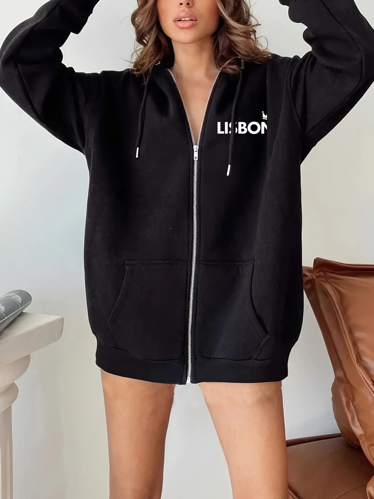 Gilet cardigan zippé pour femme, imprimé, style décontracté et sportif, collection 2025, référence 5046._voghion.com