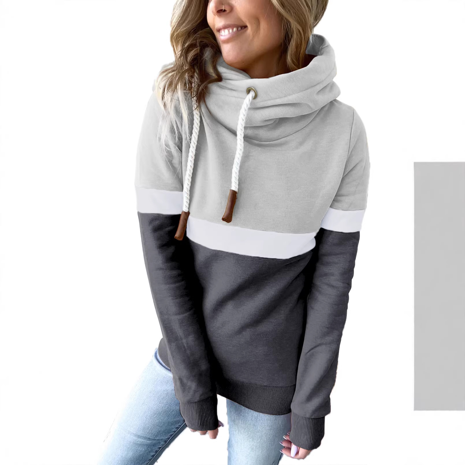 2024 nuevo comercio exterior transfronterizo superior de la mujer Amazon estación independiente europea casual color a juego suéter con capucha de cuello alto para las mujeres