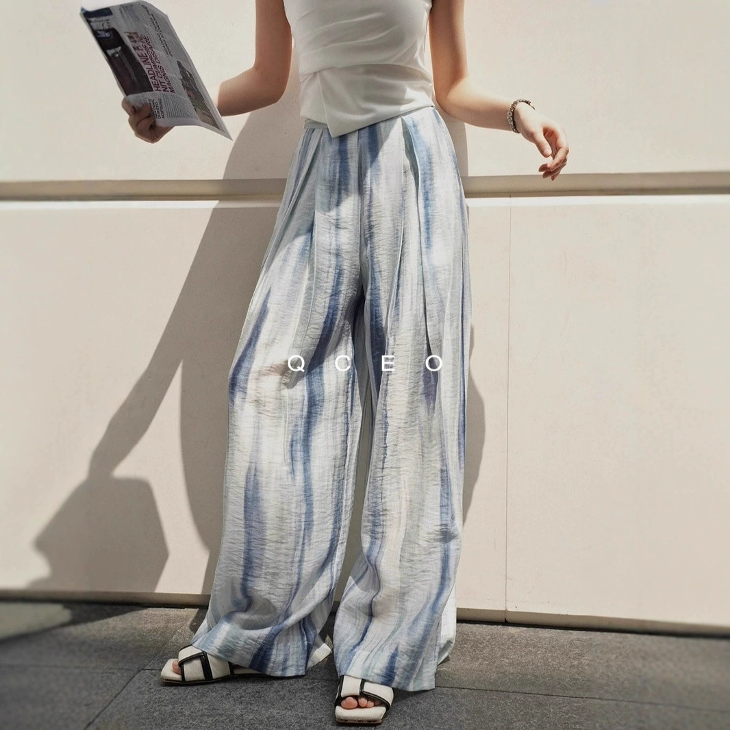 Nanyou, летние новые стильные ленивые плиссированные драпированные широкие брюки с принтом, простые универсальные женские повседневные брюки в стиле ретро