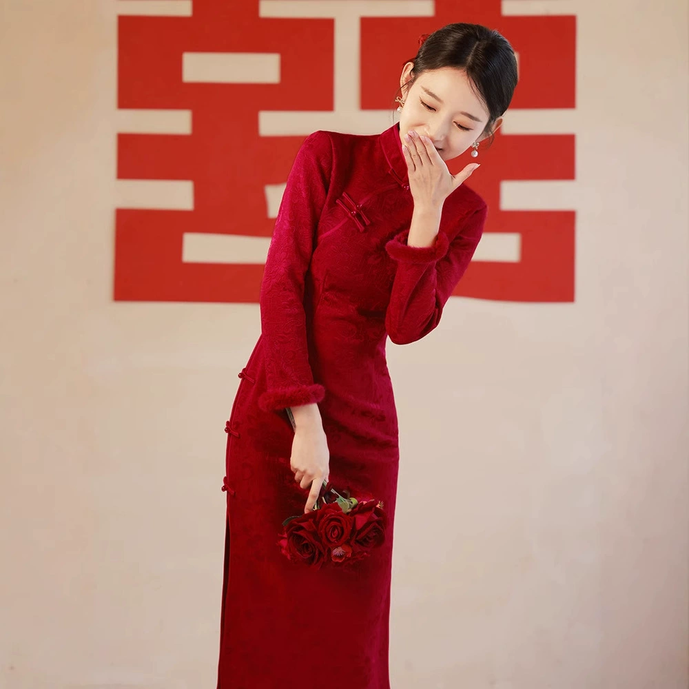 Красная юбка-платье зимой плюс бархат осень-зима