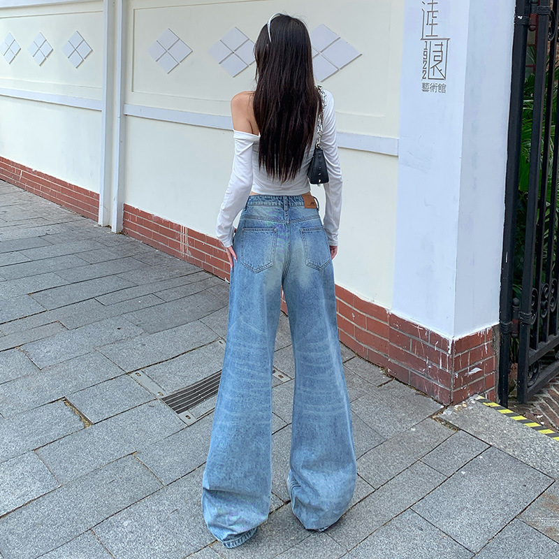 美式阔腿牛仔裤女2025年秋季新款高腰直筒宽松垂感显瘦百搭拖地裤|undefined