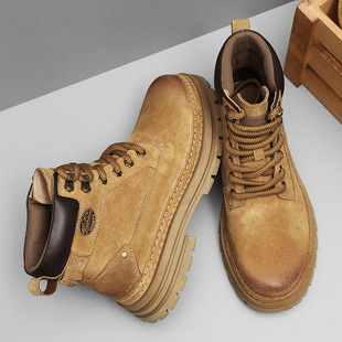 Autumn 2024 Martin Boots Men's Ankle Shoes Casual Genuine Leather Retro Ankle Boots Mid-Top British Wind Desert Crock Boots Men