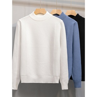 Half Turtleneck Sweater Men's Base Shirt Autumn and Winter Versatile Knitted Long-Sleeved Men's Pure Color Slim Inner Line Clothing