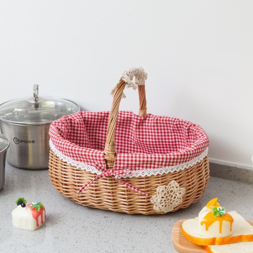 Mimbre ratán bambú hierba tejida cesta de verduras canasta de almacenamiento portátil huevo fruta cesta de regalo pastoral de gran tamaño pequeño cesta de picnic