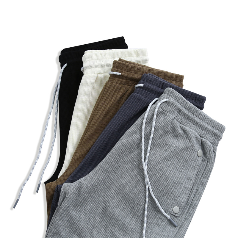 Herrenbekleidung dicke Textur Waffelhose Sporthose mit geradem Beinbund_voghion.com
