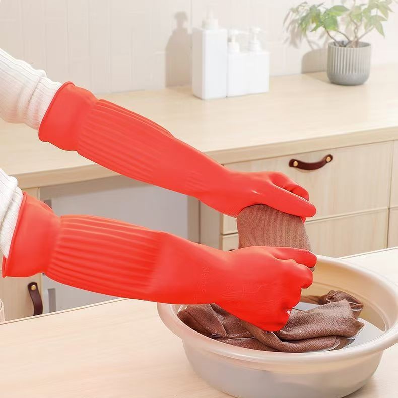 Guantes antifría de lana de cocina guantes de lavado de platos de lana de goma de látex doméstico espesar y alargar la ropa transfronteriza
