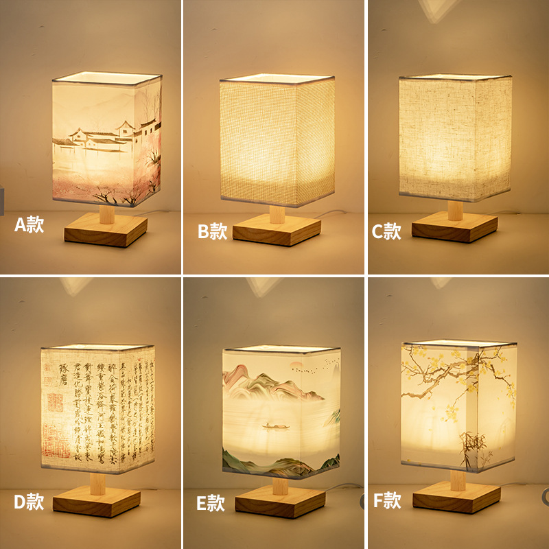 Cross-Border led table lamp modern minimalist printing calligraphy bedroom bedside lamp decorative fabric Nordic night light manufacturers