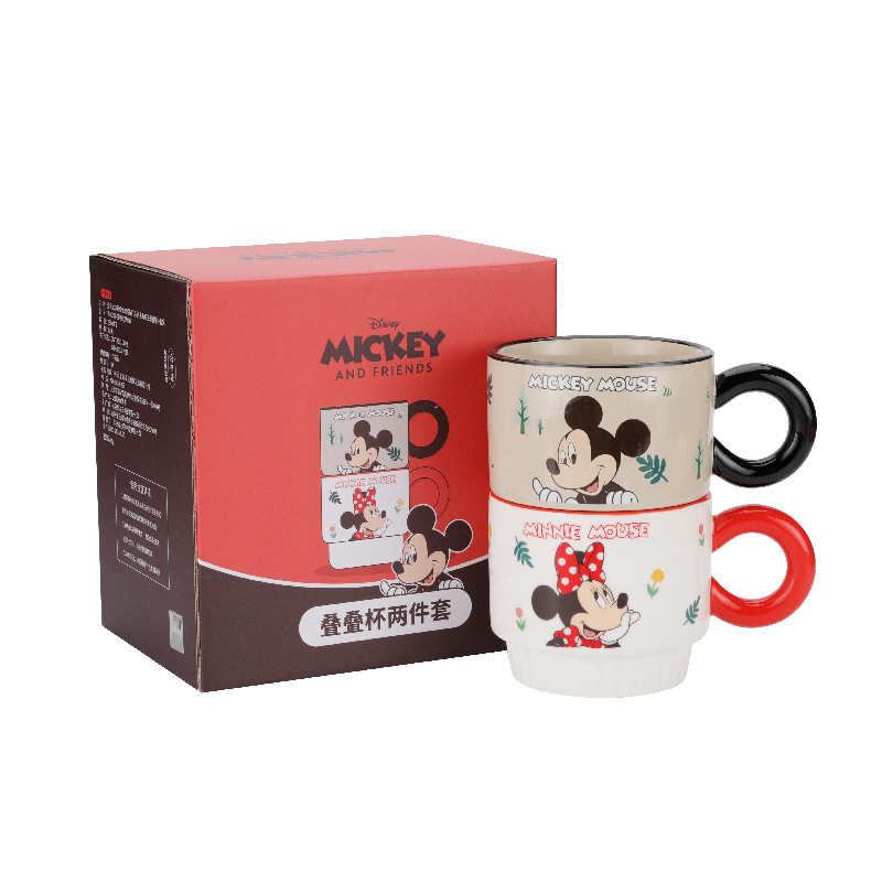 Nuevo juego de tazas de la familia Mickey, lindo par de tazas de cerámica, tazas apiladas, regalos de cumpleaños, tazas de agua