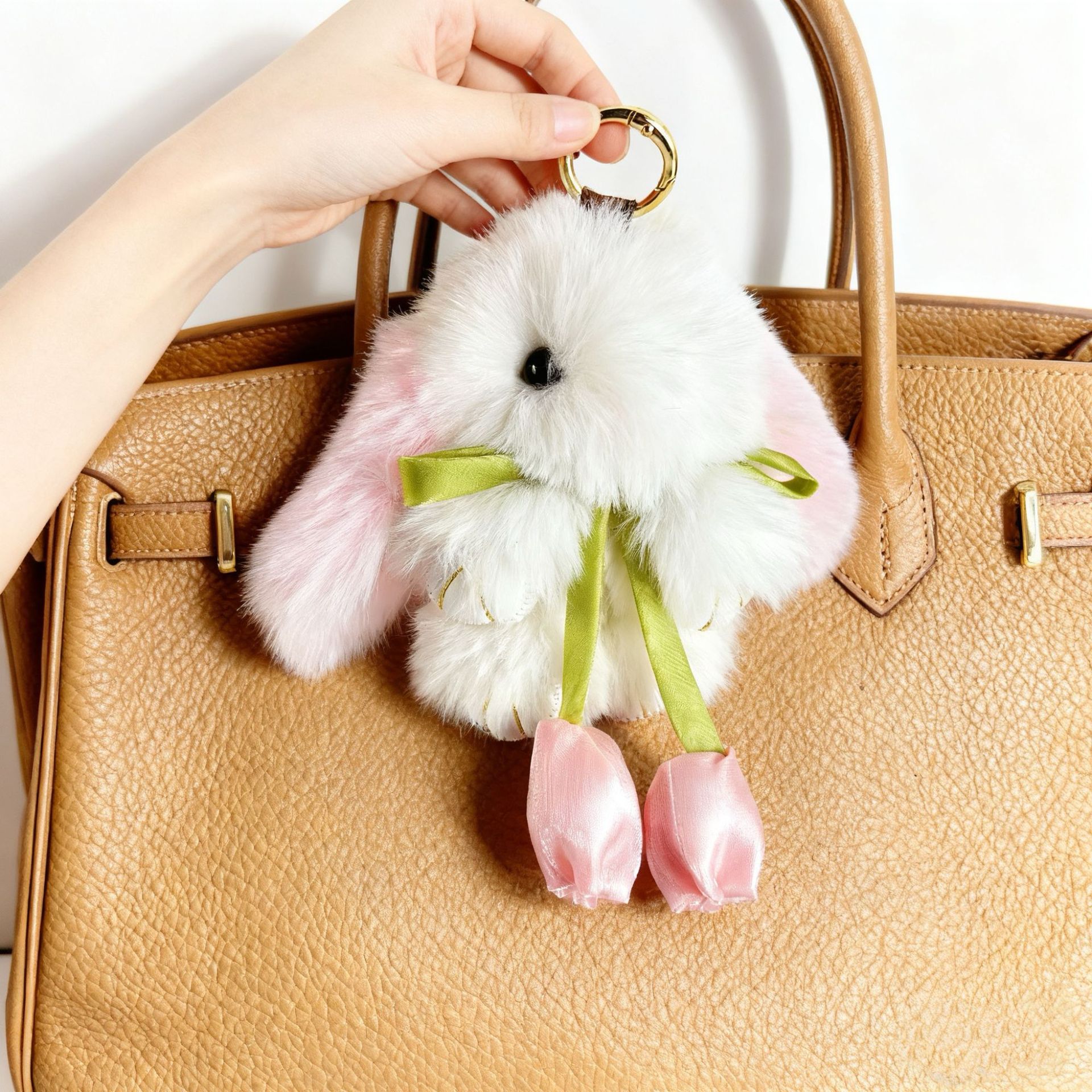 Bolsos lindos colgantes de peluche de peluche tulipas conejo colgantes de llaves de automóviles colgantes de peluche cadenas de teléfonos móviles