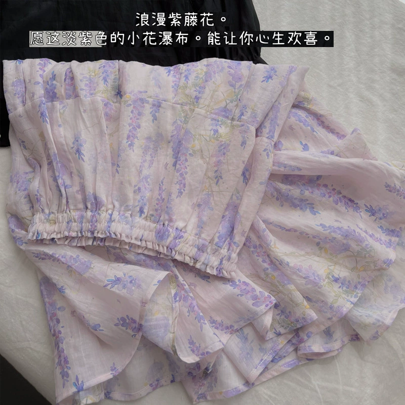 20225 летний новый стиль высокого класса прядильная пряжа натуральная рамовая юбка бюст средний длинный торт слово фея юбка домашнее