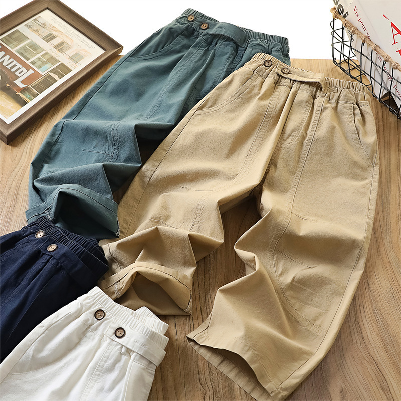 Children's Summer Thin Casual Long Pants for Older Children, Solid Color Cargo Anti-Mosquito Pants, Straight-Leg Pants for Boys and Girls, Children's Clothing 2025 New Model