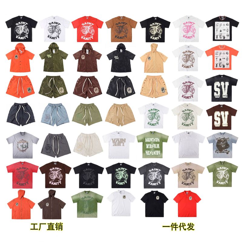 Foreign Trade Wholesale Saint Vanity Same Style Letter Print Embroidery Casual Short-Sleeved Shorts Collection