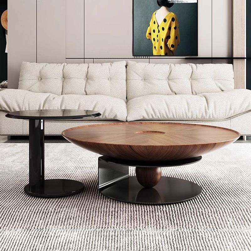 El estilo italiano de la silencia del viento moderno simple platillos voladores mesa de té sala de estar alta sensación de madera sólida de color nuez tamaño redondo combinación de varios image 3