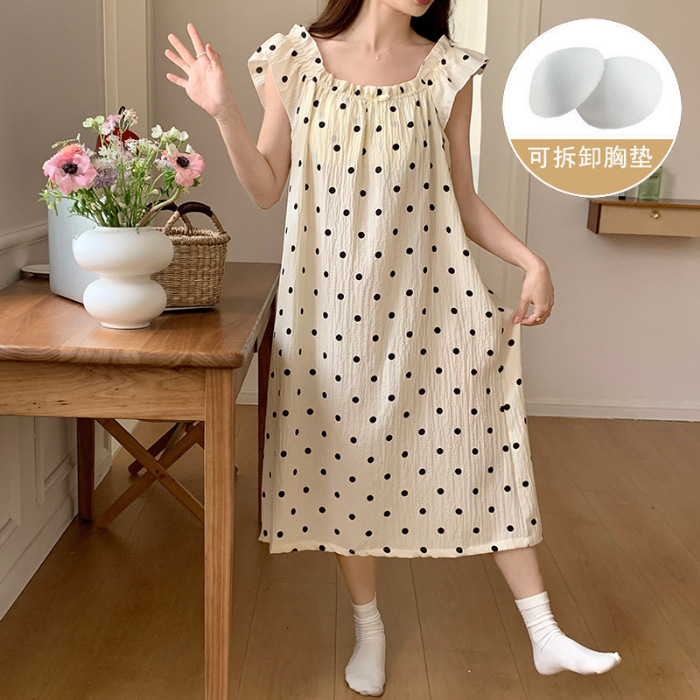 Pijama de verano, vestido de mujer, nuevo estilo con cojín de pecho, flores dulces, estudiantes, pijamas caseros, cabello de acento