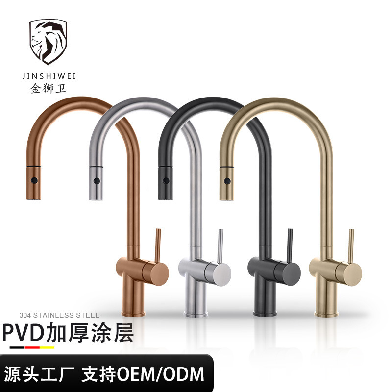 Foreign Trade Cross-Border Sus304 Stainless Steel Brushed Pull-Out Faucet Household Hot and Cold Telescopic Sink Kitchen Faucet