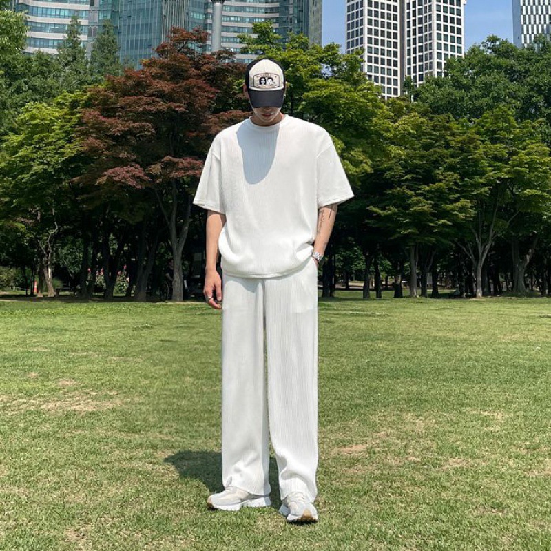 MYQ pantalones cortos de manga corta de verano Pantalones de tres piezas de estilo coreano para hombres traje deportivo casual camiseta suelta pantalones Casuales