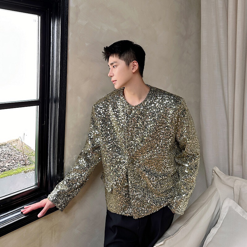 Autumn and Winter Trendy Sequin Round Neck Short Men's and Women's Jackets Personalized Stage Performance Clothing 26535155