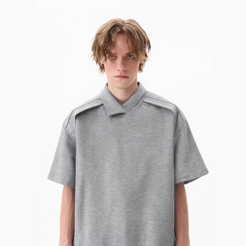 Irregular lapel design POLO shirt cleanfit short-sleeved men's summer light mature style slim and versatile commuter T-shirt