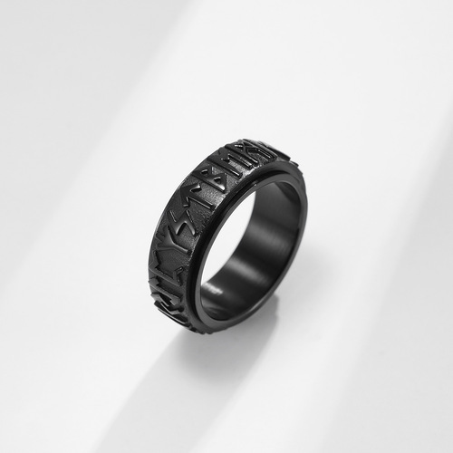Amazon Nordic Viking rune text stainless steel rotating ring ring retro decompressed titanium steel hand jewelry