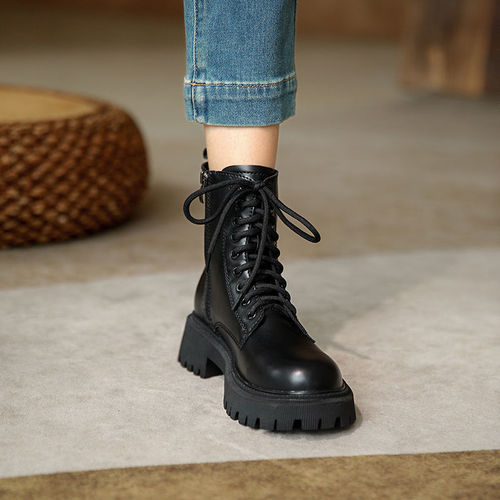 Leather Martin Boots for Women, Mardell Martin Style, New Fall/Winter Warm Fleece Thick Sole Short Boots, Motorcyclist Boots for Men