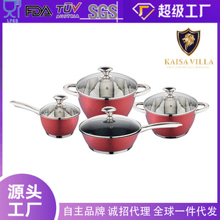 Thickened Food-Grade Stainless Steel Pot Set 4-Piece High-Value Frying Pan Milk Pot Soup Pot Stew Pot Household 5-Layer Bottom