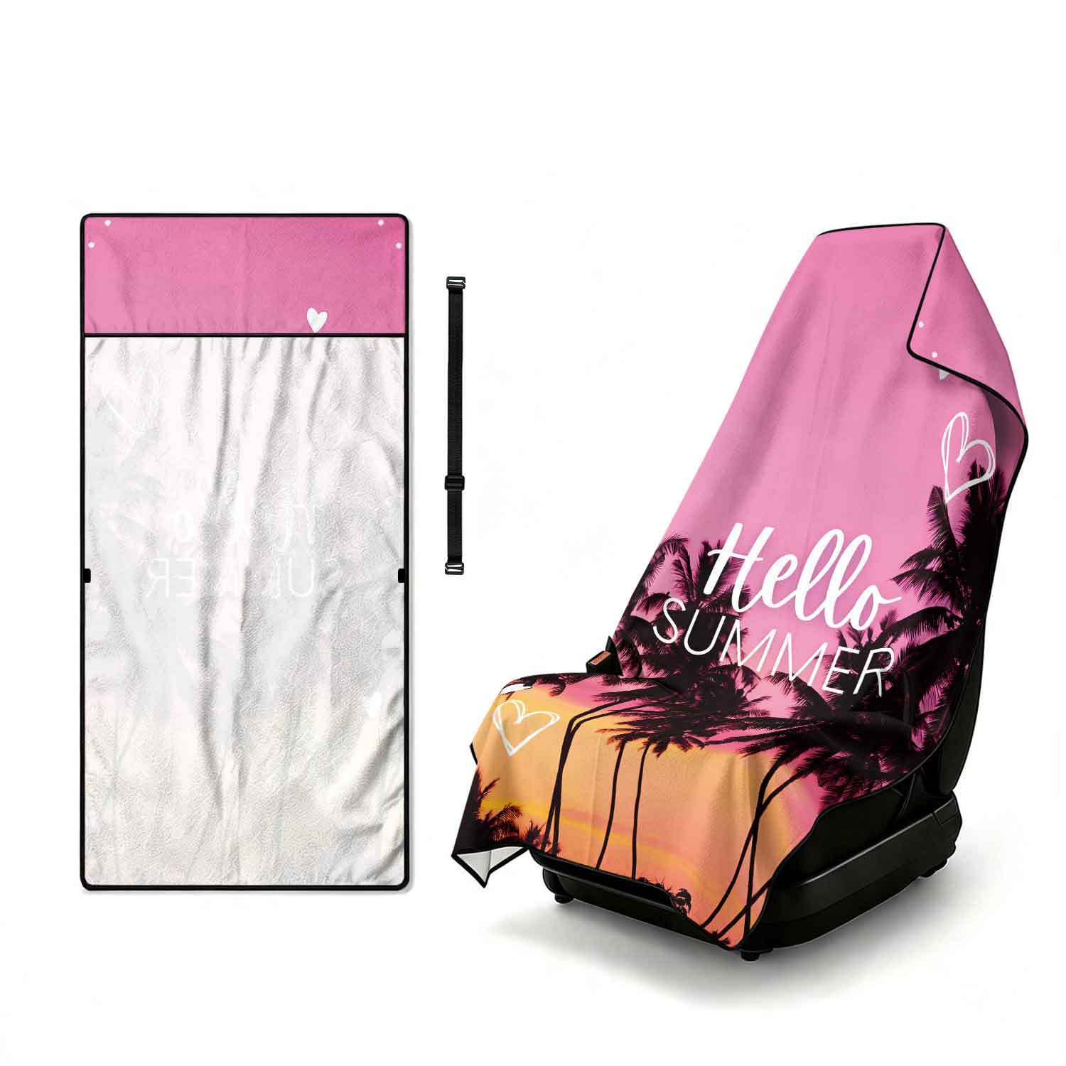Printed bath towel and car seat cover 2-in-1, ultra-fine fiber outdoor beach and car dual-use universal seat cushion