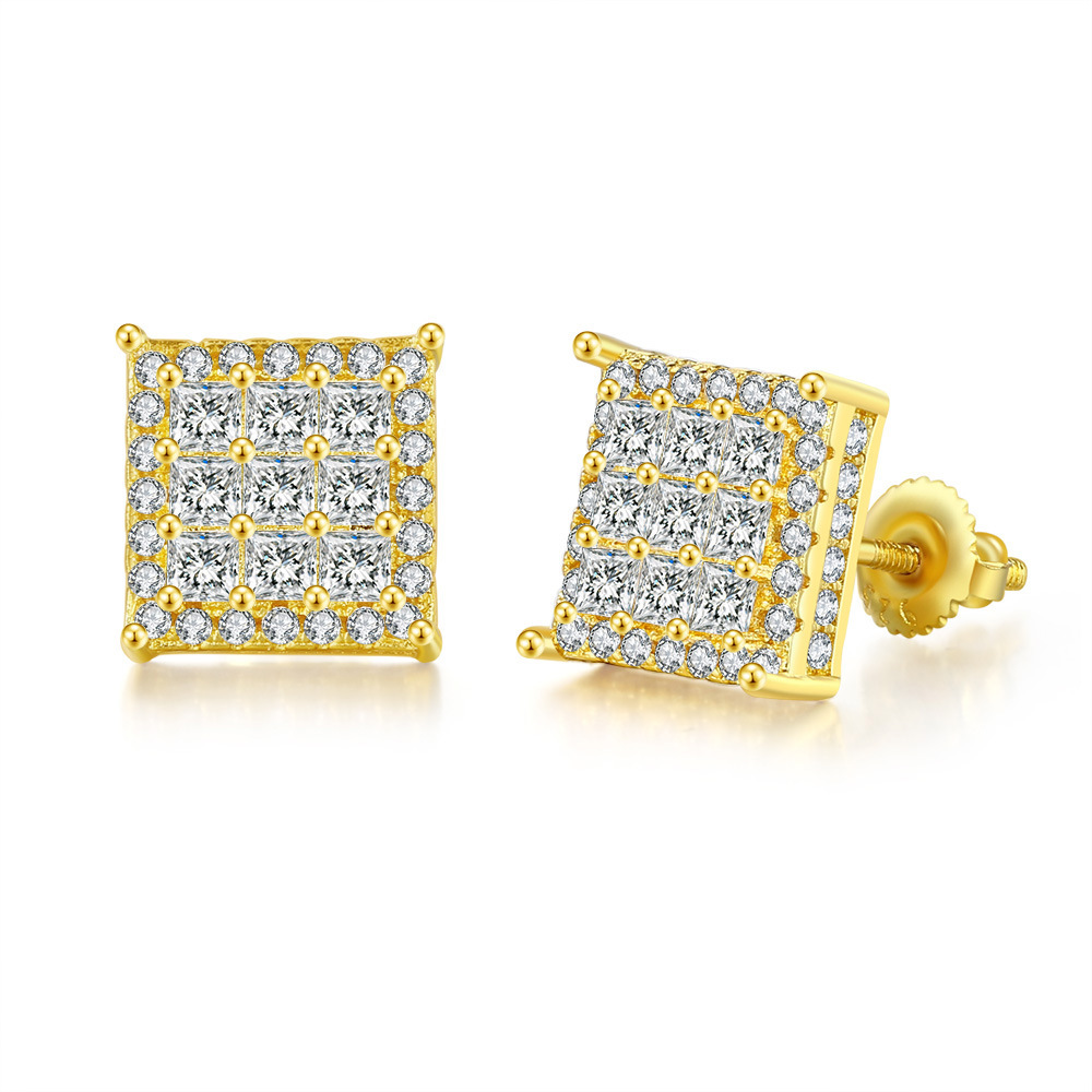 popular square full diamond thread earrings trendy men's personality all match earrings hip hop earrings hot style_voghion.com